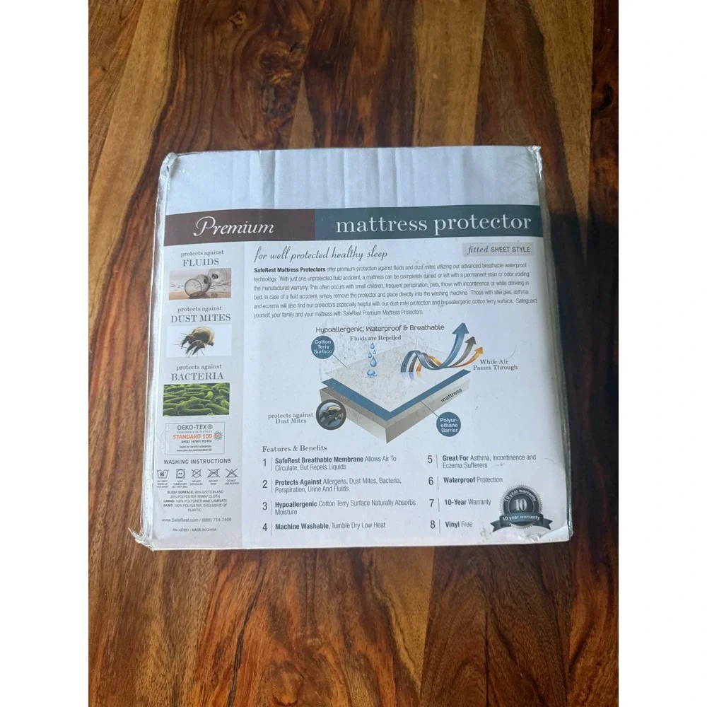 SafeRest Premium King Mattress Protector Waterproof Cotton Terry Breathable